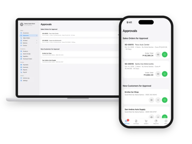 Distribution App on a Mac and an iPhone: Approvals with sales orders and new customers waiting for your OK