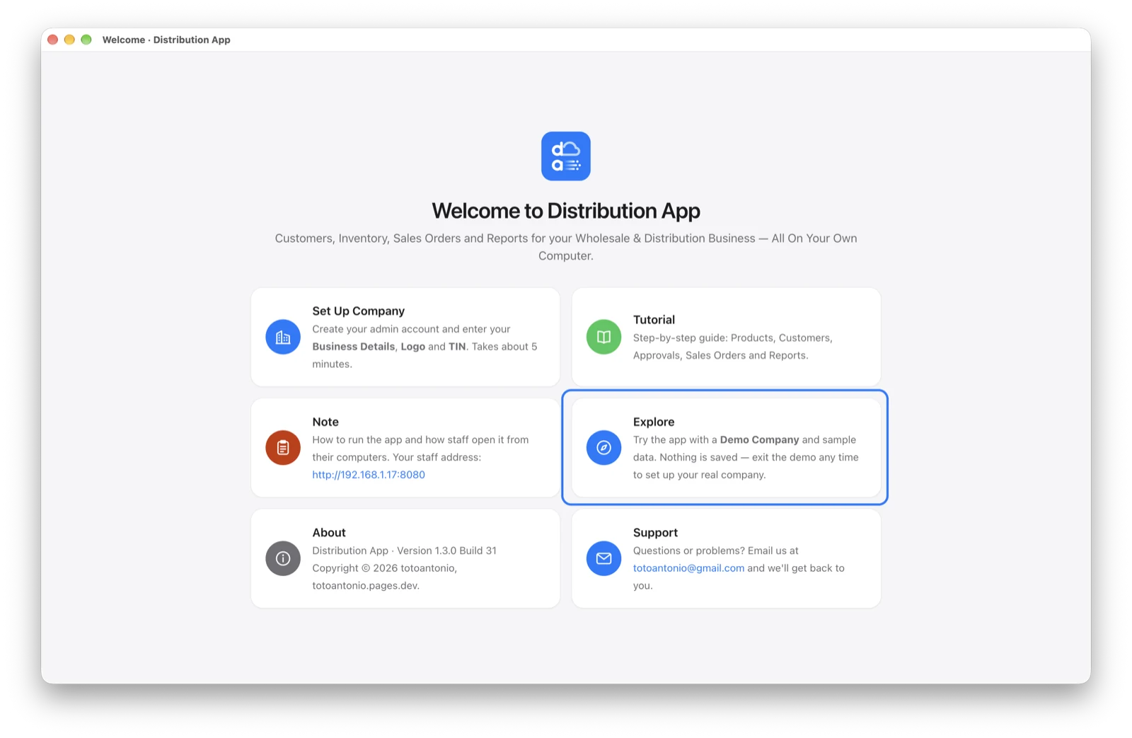The Welcome screen, with Explore outlined