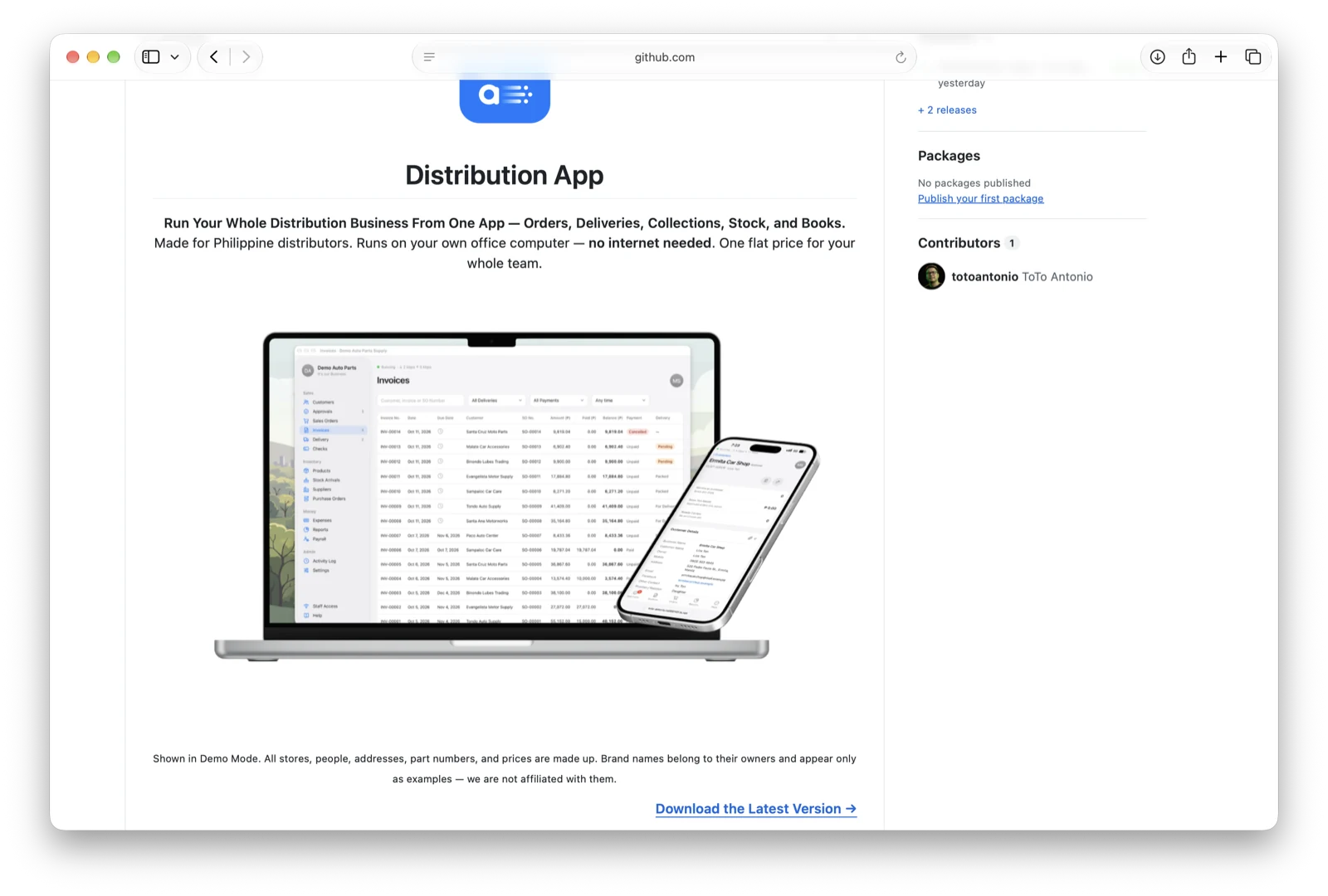 The Distribution App page, with the Download the Latest Version link