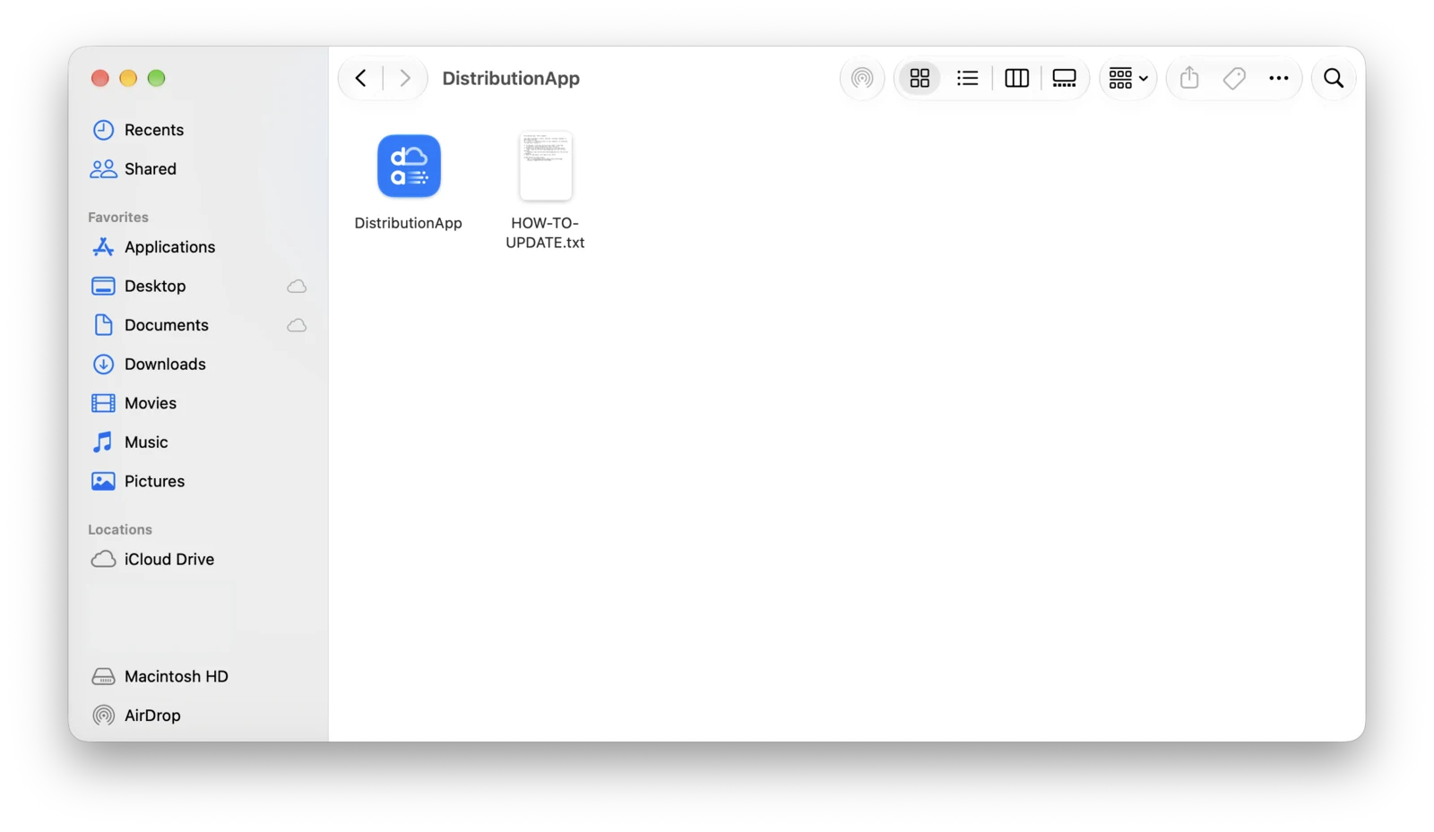 The unzipped DistributionApp folder