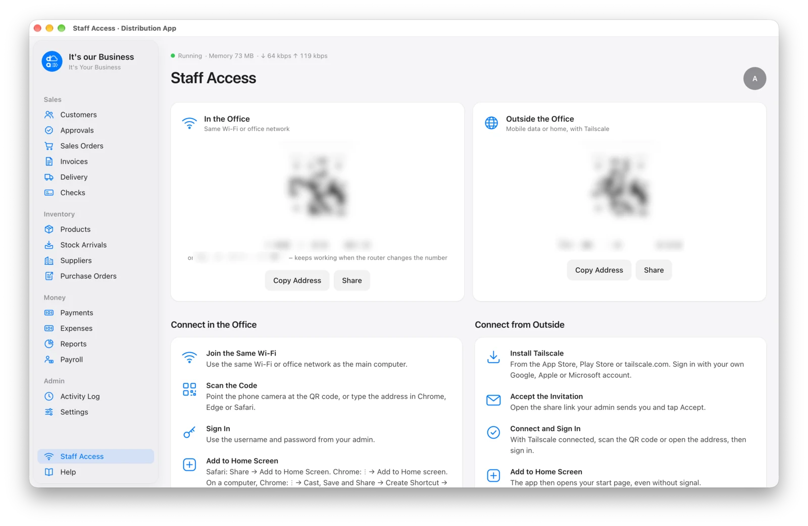 The Staff Access page