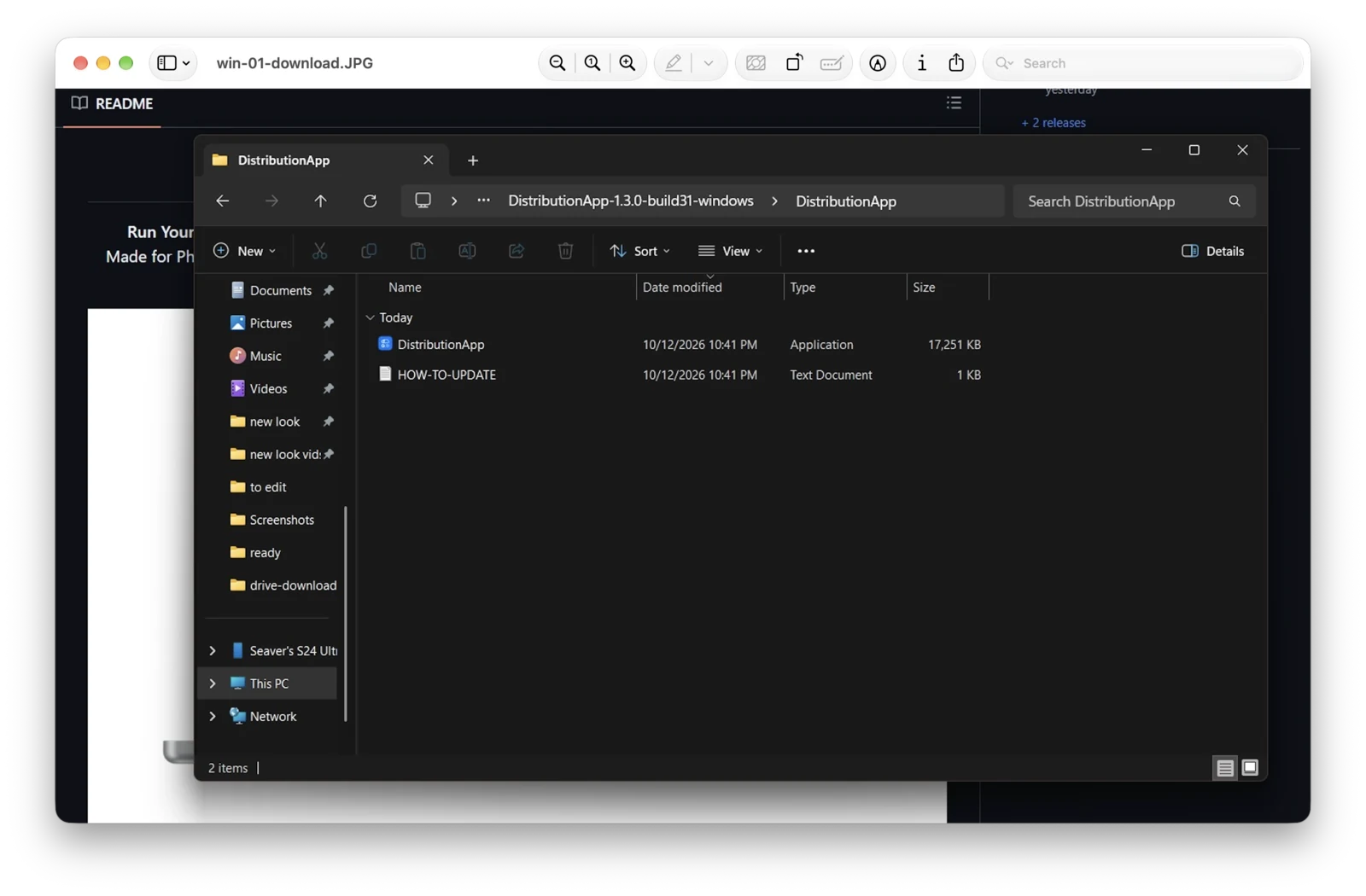 The extracted DistributionApp folder, with the DistributionApp app inside