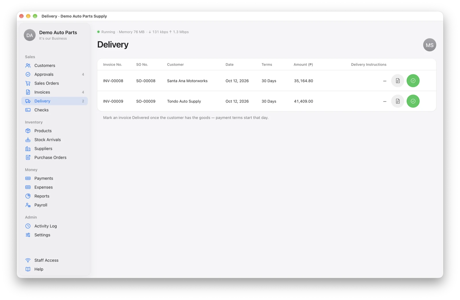 The Delivery page